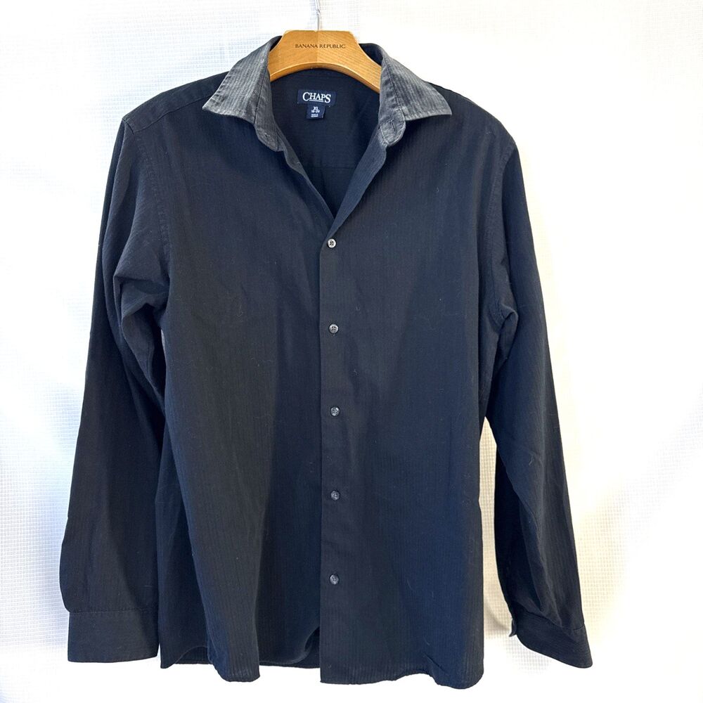 Chaps Women’s Black Striped Herringbone Long Sleeve Button Up - XL (18-20)